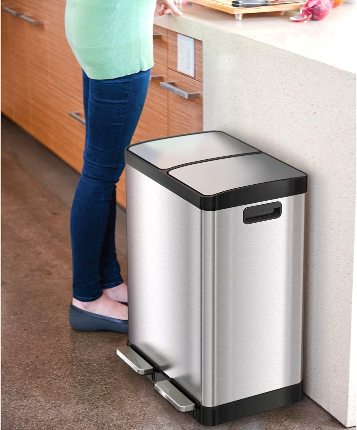 iTouchless Kitchen Dual Step Trash Can & Recycle Bin